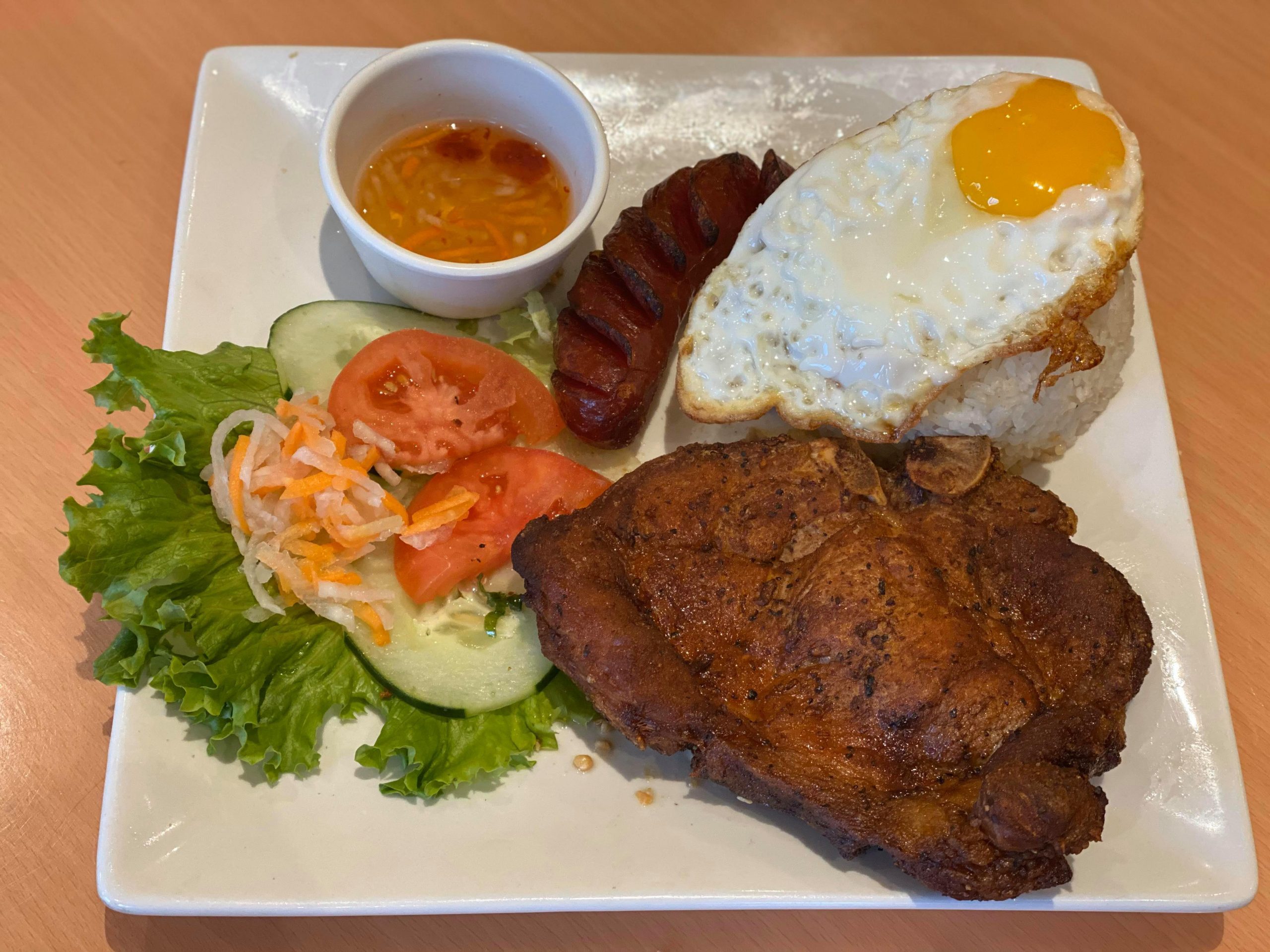 33A. Rice with Pork Chop, Eggs and Vietnamese Sausage 33A. Rice with Pork Chop, Eggs and Vietnamese Sausage