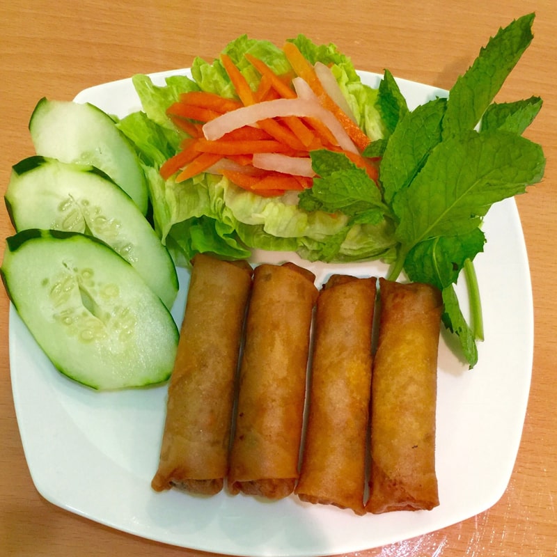 A1. 4 Deep Fried Spring Rolls w Ground Pork & Vegetable Served w Lettuce & Mint Leaves A1. 4 Deep Fried Spring Rolls w Ground Pork & Vegetable Served w Lettuce & Mint Leaves