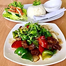 C12. Beef Cubes in Special Sauce w Bell Pepper, Onion on Steamed Rice Dish C12. Beef Cubes in Special Sauce w Bell Pepper, Onion on Steamed Rice Dish