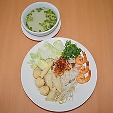 H13. Dried Rice Seafood Noodle – Fried Shrimp, Fried Calamari and Fried Fishball w Soup on the Side H13. Dried Rice Seafood Noodle – Fried Shrimp, Fried Calamari and Fried Fishball w Soup on the Side