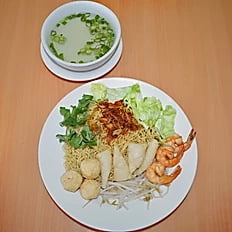 H14. Dried Egg Seafood Noodle – Fried Shrimp, Fried Calamari and Fried Fishball w Soup on the Side H14. Dried Egg Seafood Noodle – Fried Shrimp, Fried Calamari and Fried Fishball w Soup on the Side