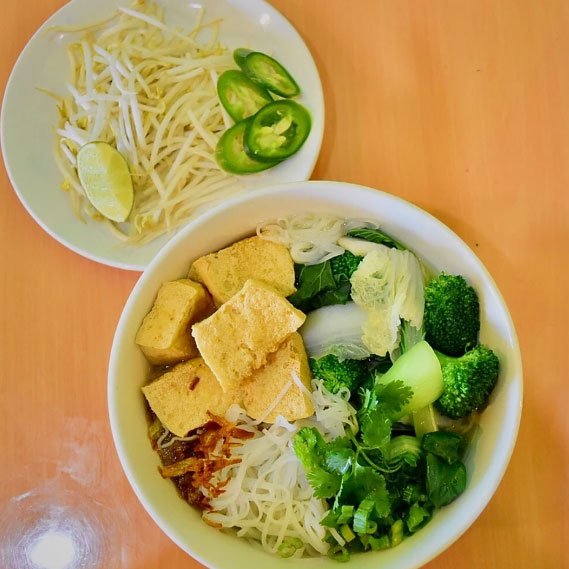 N24. Rice Noodle Soup w Fried Tofu & Mixed Vegetable N24. Rice Noodle Soup w Fried Tofu & Mixed Vegetable