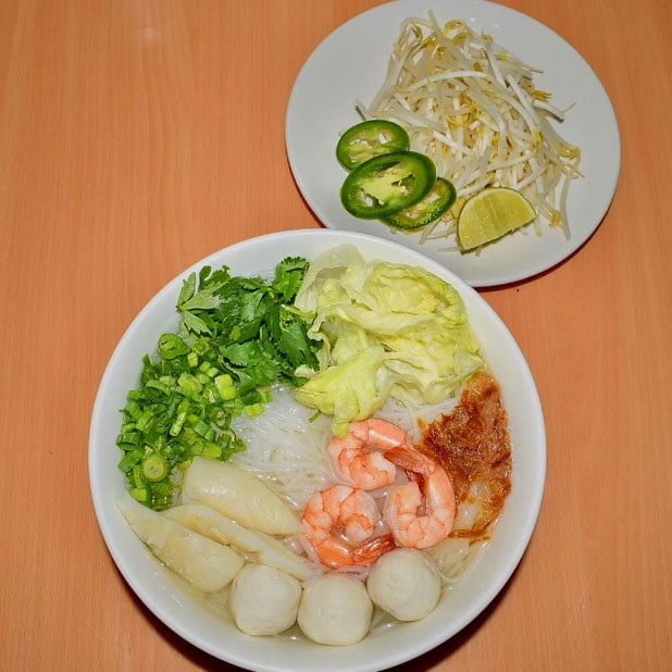 N5. Rice Noodle Soup w Seafood (Shrimp, Calamari, Fishballs) N5. Rice Noodle Soup w Seafood (Shrimp, Calamari, Fishballs)