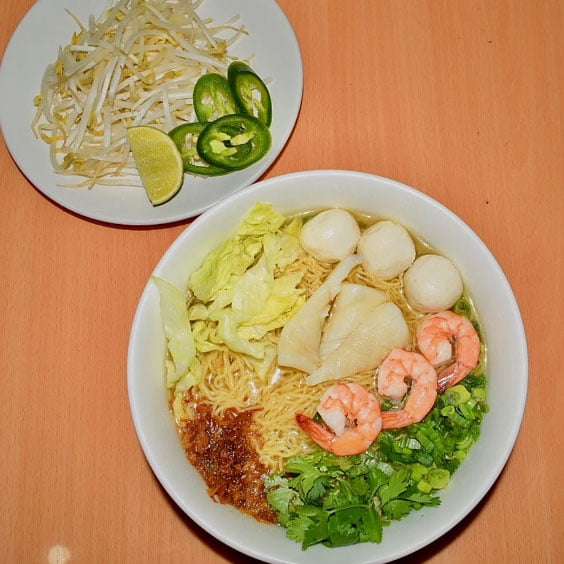N6. Egg Noodle Soup w Seafood (Shrimp, Calamari, Fishballs) N6. Egg Noodle Soup w Seafood (Shrimp, Calamari, Fishballs)